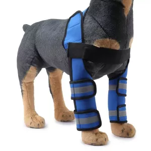 Ochranný kryt na nohu psa po operaci S (modrý model s podpůrnými pásy)