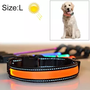 Obojek pro střední a velké psy - solární a USB nabíjení, LED světlo, velikost L (50-60cm, oranžový)
