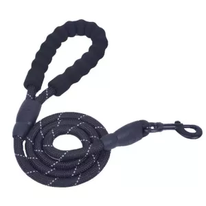 Reflexní vodítko pro psy s popruhem, délka 200 cm, šířka 1,2 cm (černé)