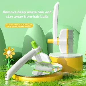 Nástroj na odstranění srsti Pet Hair Removal Tool One Touch Rotating Fine Tooth Comb (Bílá Žlutá) Nástroj na odstranění srsti Pet Hair Removal Tool One Touch Rotating Fine Tooth Comb (Bílá Žlutá)