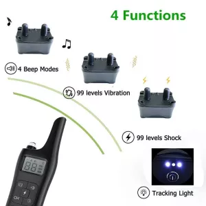 Vodotěsný elektrický obojek pro psy s dálkovým ovládáním a функí vibrací - 1 Drag 3 (černý)
