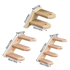 Dřevěné kočičí škrabadlo s sisalem - 2 úrovně na zeď