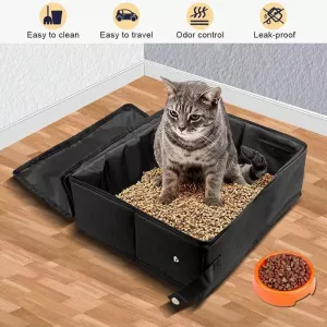 Skládací taška na stelivo - přenosný cestovní box pro kočky (černý)
