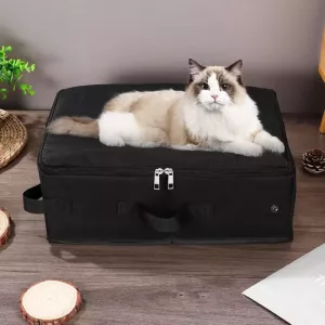 Skládací taška na stelivo - přenosný cestovní box pro kočky (černý)