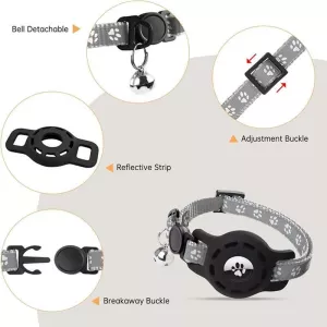 Ochranný silikonový obal pro AirTag na obojek pro domácí mazlíčky s reflexními prvky a zvonkem (Šedý) TopTechnology Ochranný silikonový obal pro AirTag na obojek pro domácí mazlíčky s reflexními prvky a zvonkem (Šedý) TopTechnology