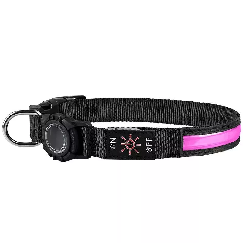 Voděodolný LED obojek pro psy s rychlým uvolněním pro AirTag, velikost: S (růžový) TopTechnology