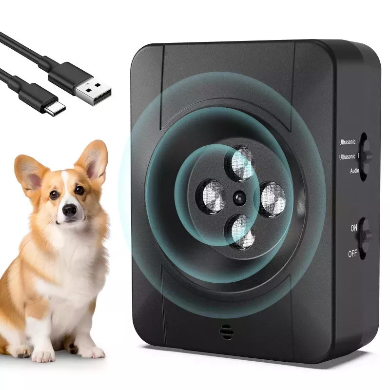 Zařízení proti štěkání psů s 4 vylepšenými ultrazvukovými transmittery a 3 úrovněmi (černé) TopTechnology