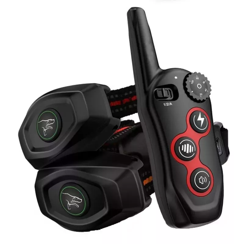 Elektronický výcvikový obojek pro psy s dálkovým ovládáním, automatický zastavovač štěkání - 1 Drag 2 Červený+Oranžový TopTechnology