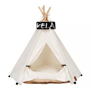 Bílý stan pro domácí mazlíčky pro malé a střední psy a kočky, skládací, s polštářem, velikost: malý 40×40×50cm TopTechnology Bílý stan pro domácí mazlíčky pro malé a střední psy a kočky, skládací, s polštářem, velikost: malý 40×40×50cm TopTechnology