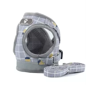 Reflexní a prodyšná vesta s vodítkem pro domácí mazlíčky XL (šedá kostka) TopTechnology