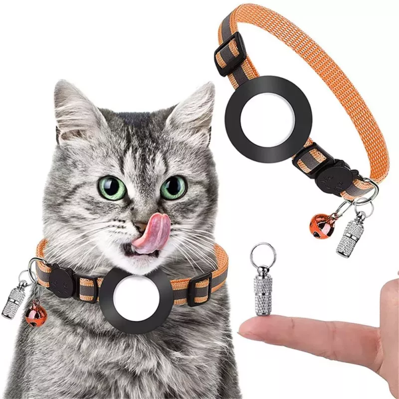 Doplněk pro domácí mazlíčky: Ochranný obojek s adresním přívěskem a zvonkem pro Airtag (oranžový) TopTechnology