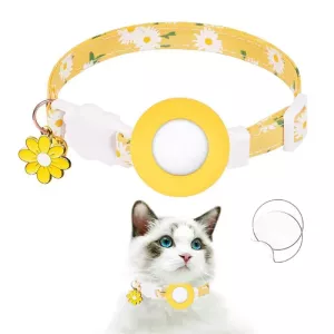 Přilnavý silikonový kryt pro AirTag - malý obojek pro domácí mazlíčky s květinovým vzorem (žlutý) TopTechnology Přilnavý silikonový kryt pro AirTag - malý obojek pro domácí mazlíčky s květinovým vzorem (žlutý) TopTechnology