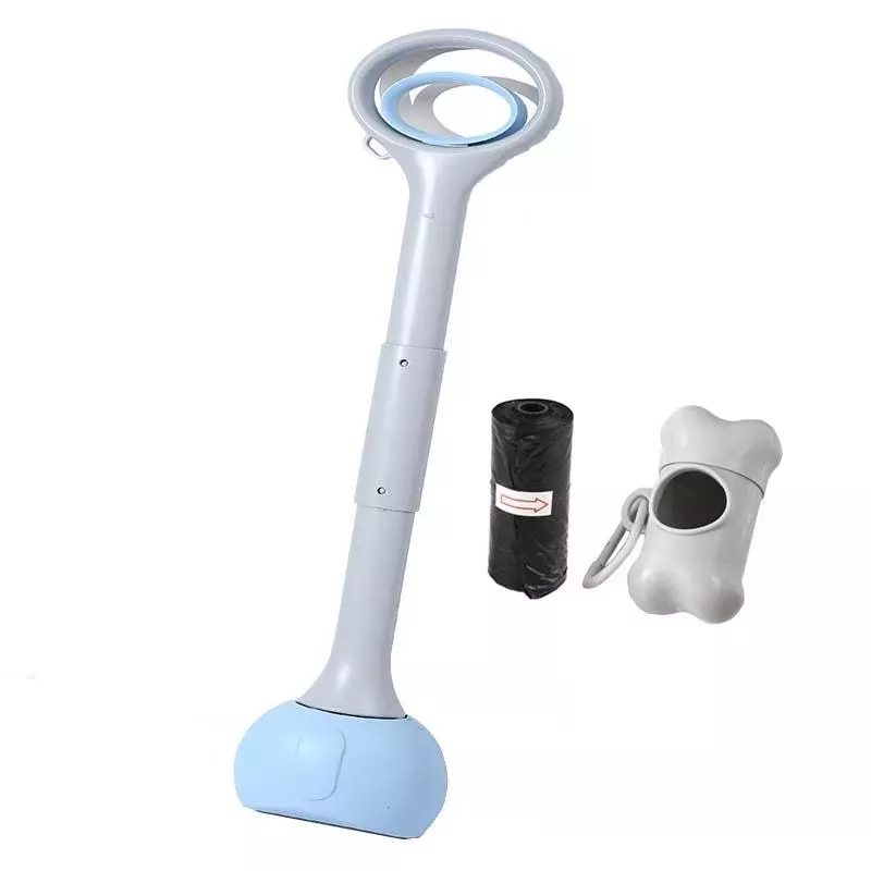 Nástroj na sbírání psího exkrementu s boxem na odpadkové pytlíky - 70cm Sky Blue TopTechnology