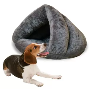 Trojúhelníkový pelíšek pro kočky a psy, hřejivý, velikost L, 45×45×33cm (šedý)
