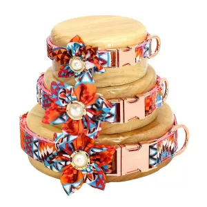 Obojek pro psy s květinovým vzorem, nastavitelné, s kovovou sponou, lze gravírovat, velikost S 1.5x40cm (oranžový) TopTechnology Obojek pro psy s květinovým vzorem, nastavitelné, s kovovou sponou, lze gravírovat, velikost S 1.5x40cm (oranžový) TopTechnology