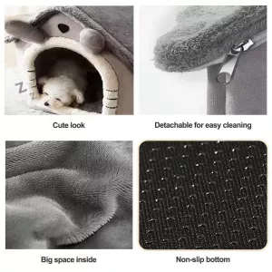 All-Season Odnímatelný a Pratelný Teplý Kočičí Pelíšek, Velikost: S (Šedé Dlouhé Uši) TopTechnology