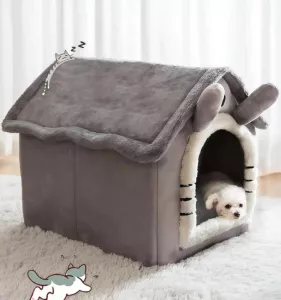 All-Season Odnímatelný a Pratelný Teplý Kočičí Pelíšek, Velikost: S (Šedé Dlouhé Uši) TopTechnology