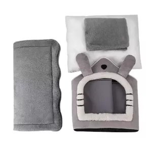 Celoroční pratelný a odnímatelný teplý kočičí pelíšek, velikost: M (Šedé dlouhé uši) TopTechnology