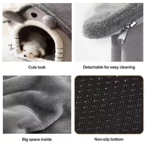 Celoroční pratelný a odnímatelný teplý kočičí pelíšek, velikost: M (Šedé dlouhé uši) TopTechnology