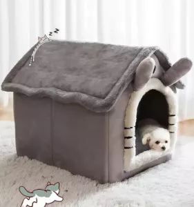 Celoroční pratelný a odnímatelný teplý kočičí pelíšek, velikost: M (Šedé dlouhé uši) TopTechnology