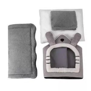 Zimní odnímatelný a pratelný zateplený kočičí pelíšek L (šedé dlouhé uši) TopTechnology Zimní odnímatelný a pratelný zateplený kočičí pelíšek L (šedé dlouhé uši) TopTechnology