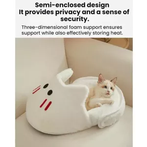 Zimní teplý rozšířený polouzavřený pelíšek pro domácí zvířata, Barva: Bílá + S TopTechnology