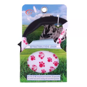 5m růžové vodítko pro psy s potiskem v tlapkovém vzoru - snadné ovládání TopTechnology