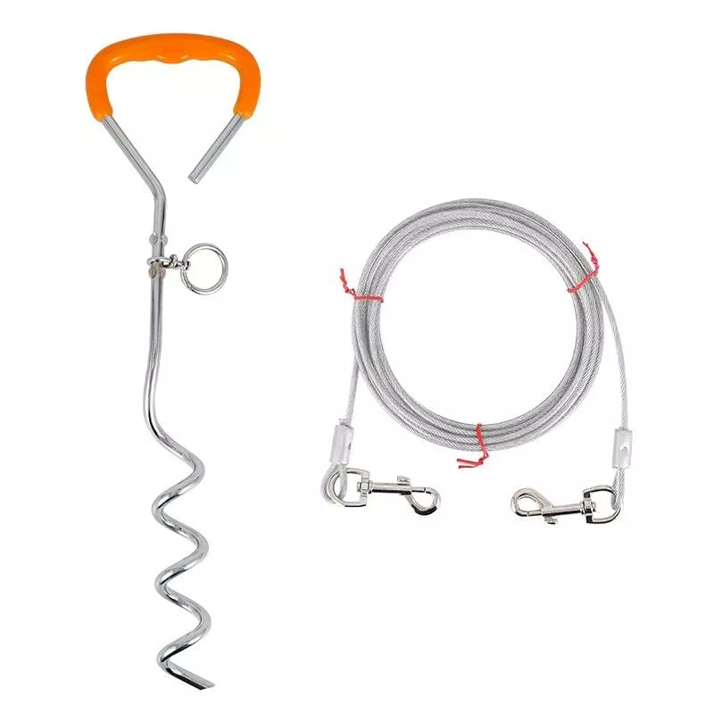 Kovový venkovní vodítko pro domácí zvířata s upevňovacím hřebíkem, Upgrade + Lano TopTechnology