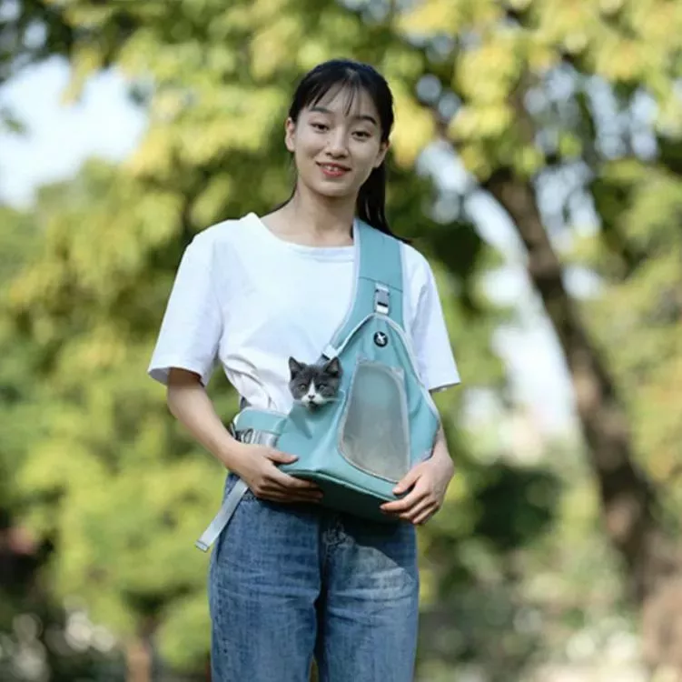 TAILUP Taška pro domácí mazlíčky - skládací kožená taška přes rameno, Velikost M (Šedá Modrá) TopTechnology