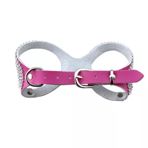 Hrudní popruh pro psy z kůže s kamínky, velikost S (magenta) TopTechnology