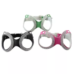 Hrudní popruh pro psy z kůže s kamínky, velikost S (magenta) TopTechnology