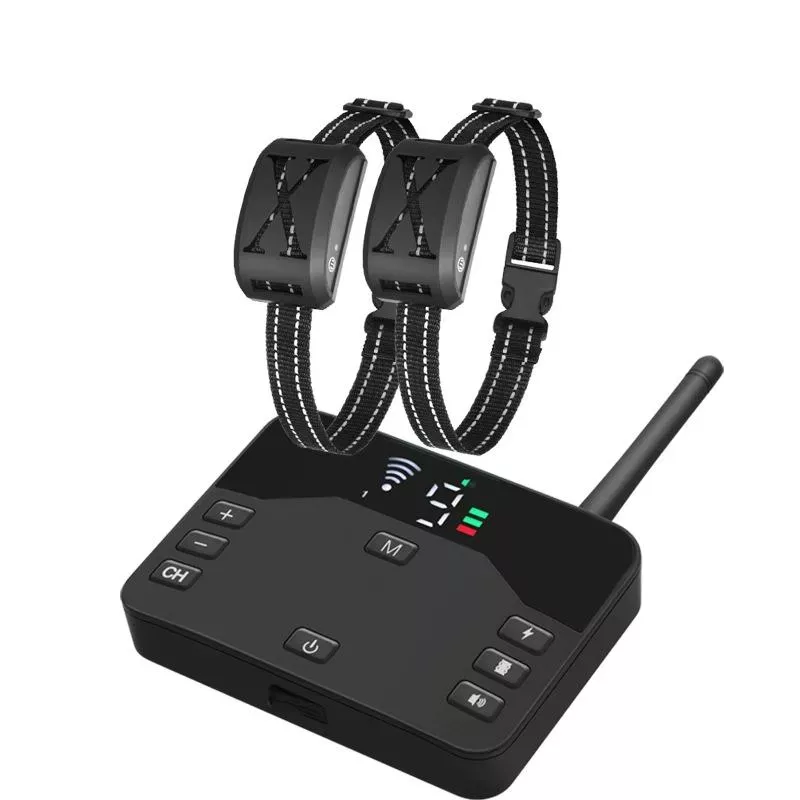 2v1 Elektrický plot pro psy a dálkový tréninkový obojek s vibrací a šokem pro 2 psy (černý) TopTechnology