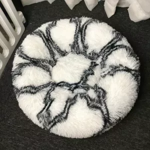 Kulatý pelíšek pro psy a kočky z dlouhé chlupaté tkaniny, 60cm (tmavě šedý)