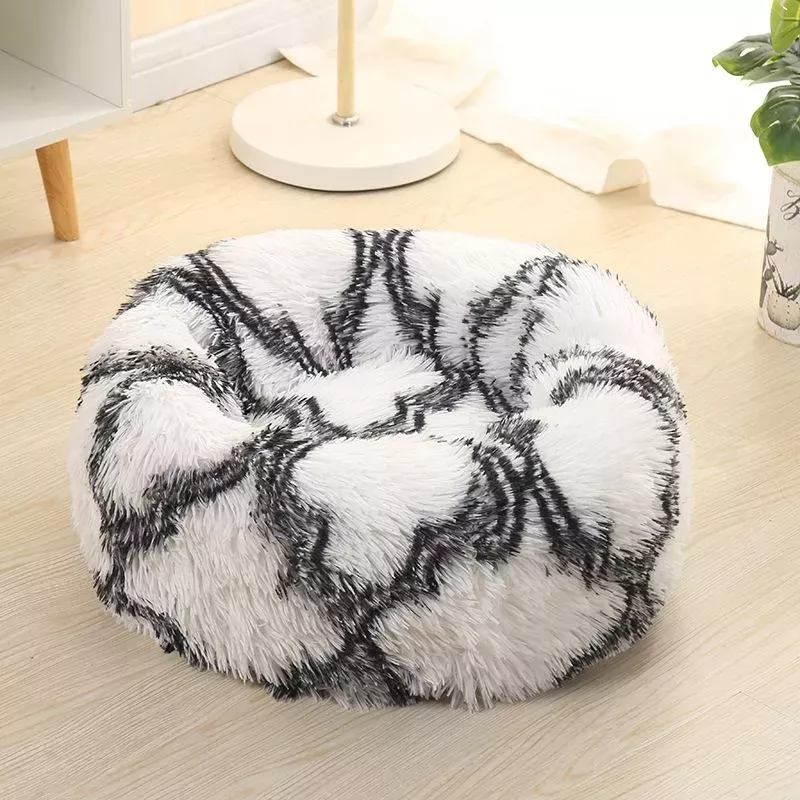 Kulatý pelíšek pro psy a kočky z dlouhé chlupaté tkaniny, 60cm (tmavě šedý)