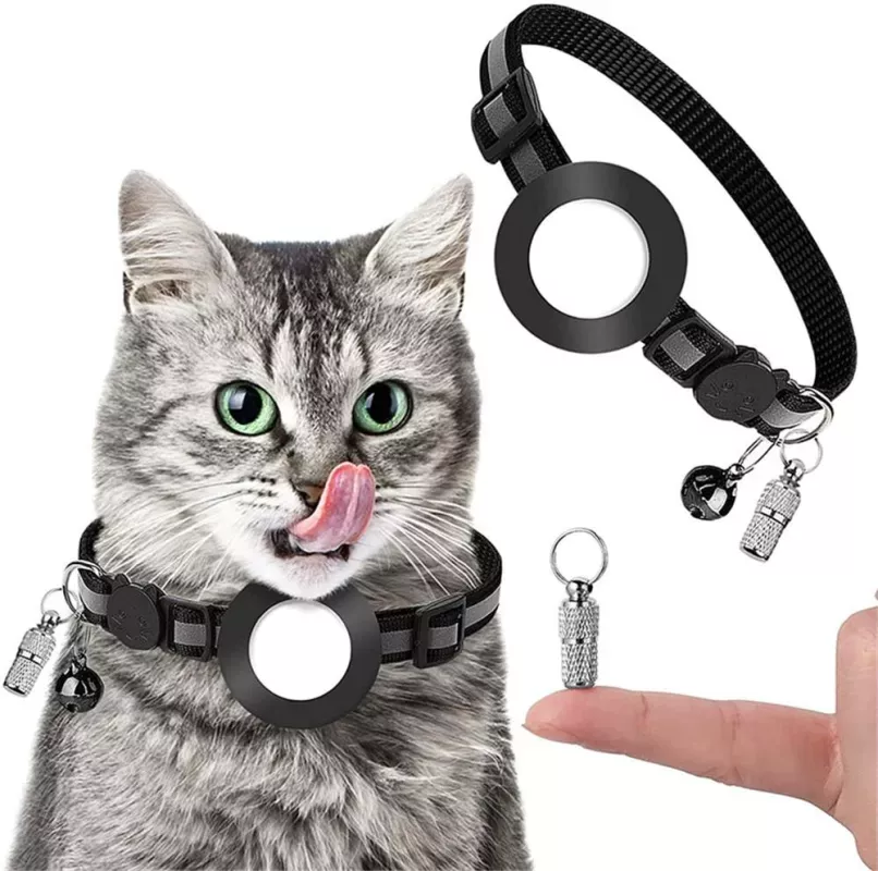 Pet Anti Lost Address Pendant Collar with Bell for Airtag (Černý) TopTechnology