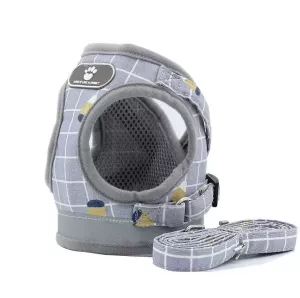 Reflexní a prodyšný vestový postroj s vodítkem pro domácí mazlíčky, velikost M (šedý kostkový vzor) TopTechnology Reflexní a prodyšný vestový postroj s vodítkem pro domácí mazlíčky, velikost M (šedý kostkový vzor) TopTechnology