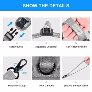 FunAdd Hrudní Popruh pro Psy s Reflexním Vodítkem - Velikost M (Šedý) TopTechnology