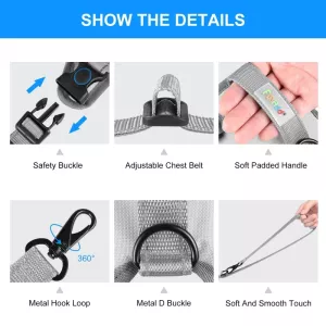 FunAdd Reflektivní nylonový postroj pro psy s vodítkem, Velikost: S (Šedý) TopTechnology