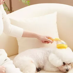 Kartáč na koupání pro domácí zvířata s dlouhou rukojetí - silikonový kartáč pro psy a kočky, jemné zuby zelený TopTechnology