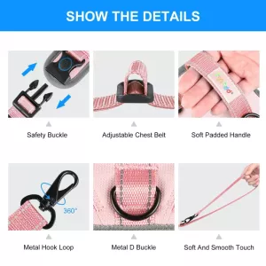 FunAdd Reflexní Nylonový Hrudní Popruh pro Psy, Velikost M (Růžový) TopTechnology
