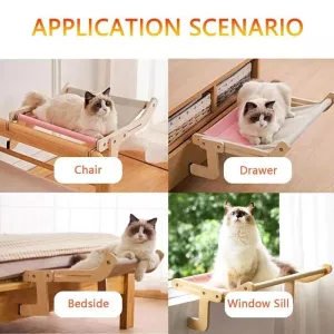 Dřevěné kočičí houpací lůžko na balkon - šedé TopTechnology