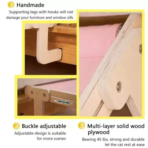 Houpací síť pro kočky na balkon, dřevěná, šedá/modrá TopTechnology