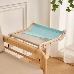 Houpací síť pro kočky na balkon, dřevěná, šedá/modrá TopTechnology