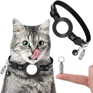 Pet Anti Lost Address Pendant Collar with Bell for Airtag (Černý)