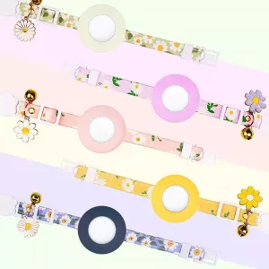 Přilnavý silikonový kryt pro AirTag - malý obojek pro domácí mazlíčky s květinovým vzorem (žlutý) TopTechnology