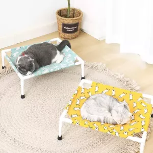 Pet Bed 47x52cm - Bílé Kočičí Hlavy, Pratelné a Skládací TopTechnology