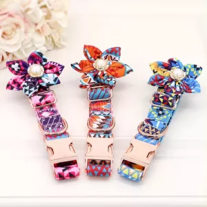 Obojek pro psy s květinovým vzorem, nastavitelné, s kovovou sponou, lze gravírovat, velikost S 1.5x40cm (oranžový) TopTechnology