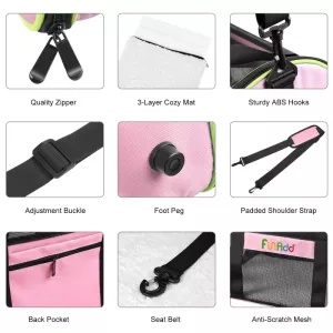 FUNADD Cestovní taška pro domácí zvířata, skládací přes rameno (Růžová) TopTechnology