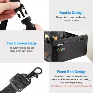 FunAdd Prodyšný a Skládací Košík pro Psy do Auta s Voděodolnou Podložkou (Černý) TopTechnology