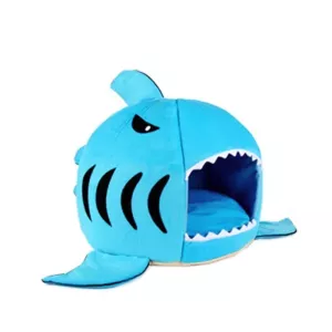 Teplý pelíšek pro psy a kočky ve tvaru žraloka, M, 50x50x48cm (modrý) TopTechnology